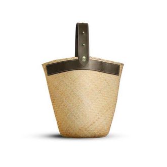 Lastelier Borneo Leather and Straw Bag in Army Green at Nordstrom, Size Medium