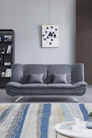 Living and Home 2-Seater Linen Fabric Click-Clack Convertibles Sofa Bed in Grey