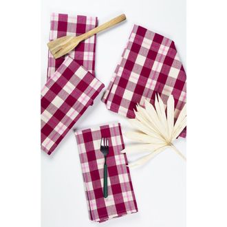 Archive New York Abigail Cranberry Handwoven Cotton Plaid Napkins, Set of 4 in Burgundy at Nordstrom, Size Small