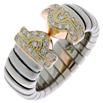 Bulgari Stainless Steel Yellow Gold Band Ring (Pre-Owned)