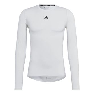 adidas Mens adidas Training Techfit Solid Color Training Long Sleeves White T-Shirt HJ9926