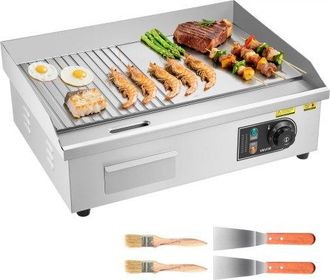 OEM Plancha El&eacute;ctrica, 3200 W, Control De Temperatura Ajustable 50 A 300 &deg;c, Cuerpo De Acero Inoxidable, Mitad Ranurada, Mitad Plana, Con 2 Esp&aacute;tulas, 2 C