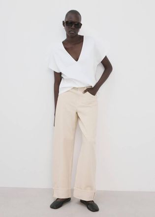 Mango Maglietta cotone collo a V bianco - Donna - XS - MANGO