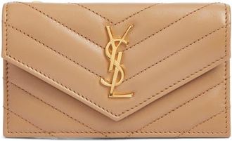 Saint Laurent Cassandre Envelope Flap Card Case in Natural Tan at Nordstrom