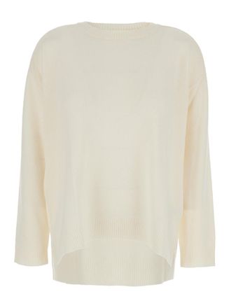 Parosh White Solid Round Neck Sweater