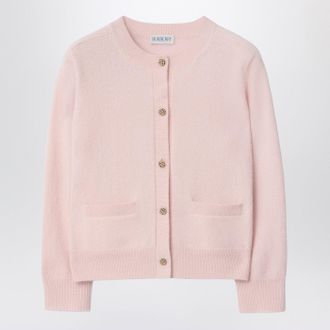Burberry Pink Wool Blend Cardigan With Check Patches