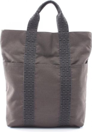 Herm&egrave;s Gray Nylon Canvas Handbag Tote Bag (Pre-Owned)