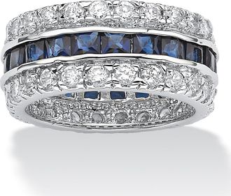 Palm Beach Jewelry 6.66 TCW Blue CZ White CZ Accent Silvertone Eternity Band