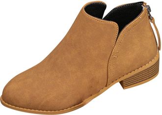 Generic Ankle Boots for Women UK Fashion Side Zip Elegant Short Boots Biker Booties Casual Leather Booties Business Office Work School Walking Shoes(G-Brown,1