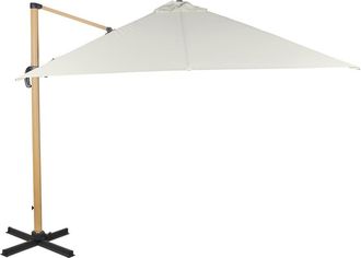 Maisons du monde Sombrilla con brazo lateral 3 x 3m de aluminio efecto madera y tela de poli&eacute;ster reciclado color crudo