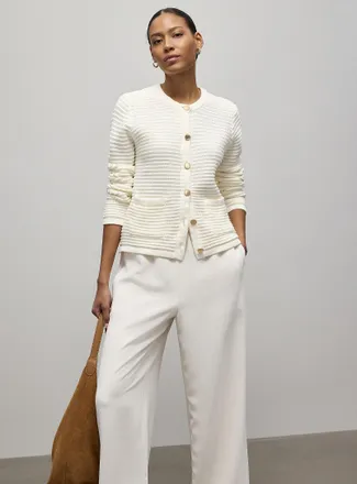 Contemporaine Womens Patch pockets textured Cardigan Sweater