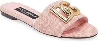 Dolce & Gabbana DG Logo Raffia Slide Sandal in Light Pink at Nordstrom, Size 10.5Us