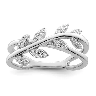 Diamond2Deal Sterling Silver Rhodium plated Cubic Zirconia Leaves Ring