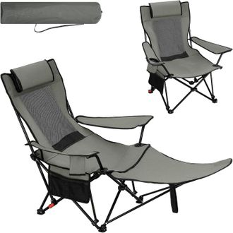 Woltu Woltu Juego De 1 Silla Plegable De Pesca Con Portavasos, Bolsillo Lateral Y Reposapi&eacute;s Para Camping, Pesca Y Playa, Color Gris