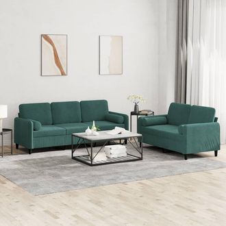 vidaXL Vidaxl - Juego De Sof&aacute;s Con Cojines 2 Piezas Terciopelo Verde Oscuro