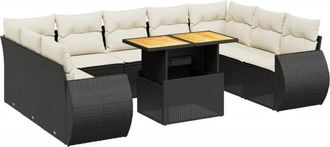 vidaXL Vidaxl - Set De Sof&aacute;s De Jard&iacute;n 10 Pzas Cojines Rat&aacute;n Sint&eacute;tico Negro