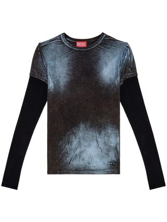 Diesel T-Miwa layered acid-wash T-shirt - women - Cotton/Elastane - M - Black