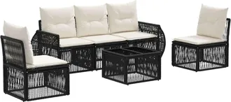 vidaXL Conjunto De Sof&aacute;s De Jard&iacute;n 6 Uds. Negro Y Blanco Crema Vidaxl
