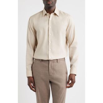 Nordstrom Trim Fit Premium Silk Herringbone Dress Shirt in Tan Chambray Herringbone at Nordstrom, Size 17.5 - 32
