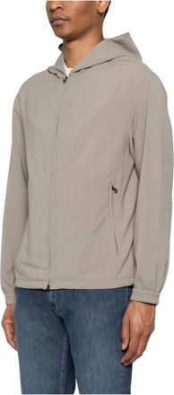 Emporio Armani Hooded Zip-Up Jacket - Heren - Vesten met rits - Beige - 2XL - Polyester - Hoodies & sweatvesten