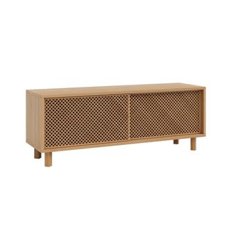 Naan Furniture Mueble de tv de pino macizo barnizado en color roble 2 puertas 120cm