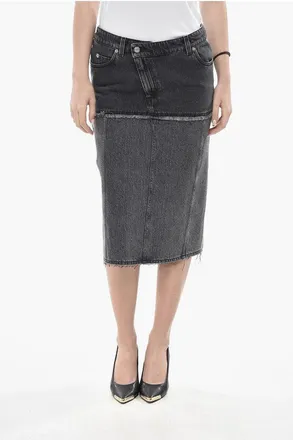 Alexander McQueen Denim Midi Skirt with Patchwork Design size 40
