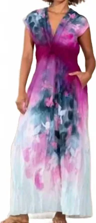 Go Silk Crinkle Cut Twist Dress In Gradient Garden