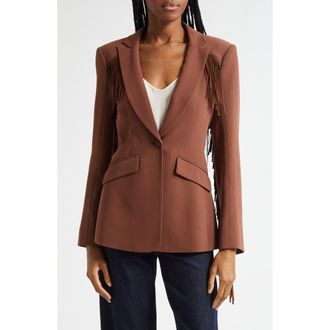 Cinq &agrave; Sept Western Fringe Trim Blazer in Dark Sepia at Nordstrom Rack, Size 2