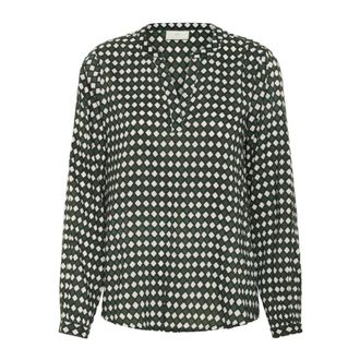 Kaffe Donkergroene Diamantprint Blouse Top - Dames - Blouses & Shirts - Groen - Maat: 3XL