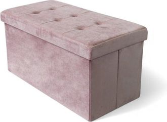 No Brand No Brand - Pouf contenitore rettangolare in velluto rosa con coperchio imbottito 76x38xH38 cm
