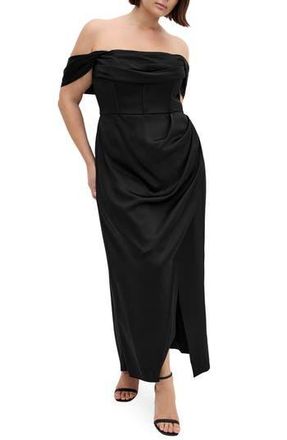 City Chic Forbidden Off the Shoulder Maxi Dress in Black at Nordstrom Rack, Size M/18W