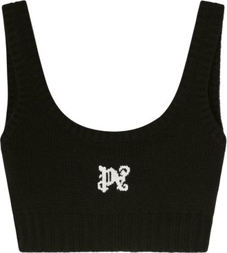 Palm Angels intarsia knit-logo crop top - women - Cashmere/Wool/Acrylic/Merino/Viscose/Polyamide - M - Black