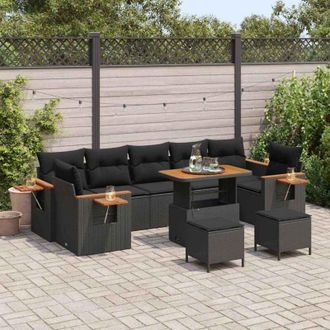 vidaXL Vidaxl - Conjunto De Sof&aacute; De Jard&iacute;n Manual 10 Pcs Negro 90 X 55 X 71 Cm