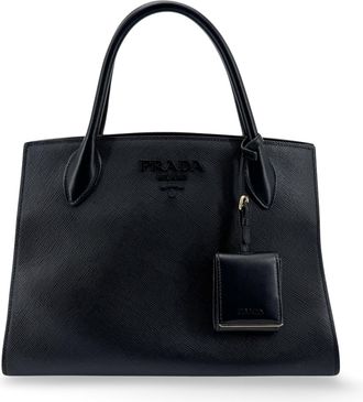 Prada Saffiano Monochrome Medium Tote Bag Black