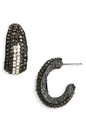 Deepa Gurnani Biles Crystal Hoop Earrings in Gunmetal at Nordstrom Rack