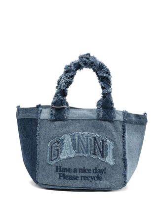 Ganni Denim Frayed Small Tote