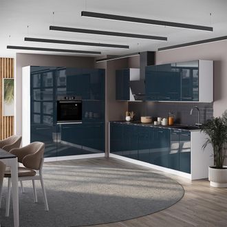 Vicco Mueble De Cocina Fame-line, Azul Oscuro Alto Brillo/blanco, 460 Cm, Et Antracita, Vicco