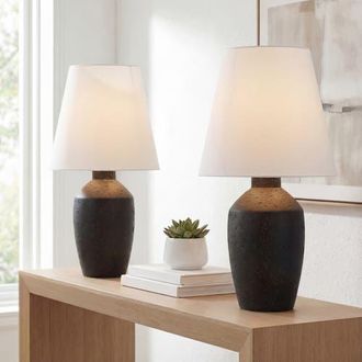 Jonathan Y Designs Xander 19.5 Minimalist Scandinavian Concrete Effect Resin/Iron Ginger Jar LED Table Lamp in Matte Black at Nordstrom
