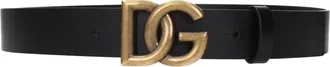 Dolce & Gabbana Uomos Cintura In Pelle Nera/Oro Antico