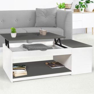IDMarket Mesa De Centro Elevable Elea Con Estuche De Madera Blanca Y Gris