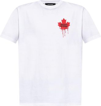 Dsquared2 Mens Small Dripping Maple Leaf Logo White T-shirt Cotton - Size X-Large