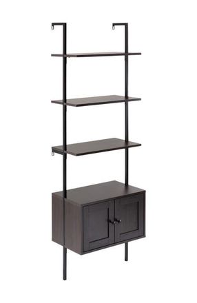 Happimess Tulare 72.05 MidCentury Industrial 4-Shelf Wood Wall-Mounted Open Ladder Bookcase with Cabinet and Metal Frame in Black at Nordstrom