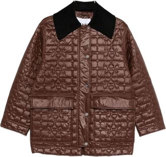 Ganni Bruine Gewatteerde Nylonjas - Dames - Winterjassen - Bruin - S/M - Nylon - Jassen