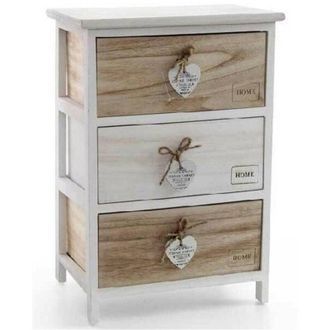 Trade Shop Cassettiera Con 3 Cassetti 58x40x29cm Cuore Bianco Legno Naturale Casa Moderno - - Trade Shop Traesio