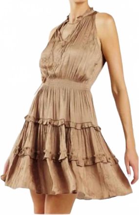 Current Air Sleeveless Smocked Tiered Mini Dress In Taupe