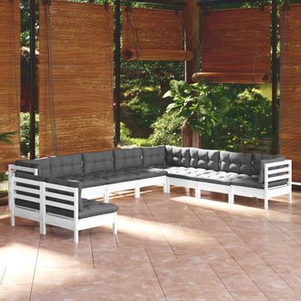 vidaXL Muebles De Jard&iacute;n 10 Pzas Y Cojines Blanco Madera Maciza De Pino Vidaxl