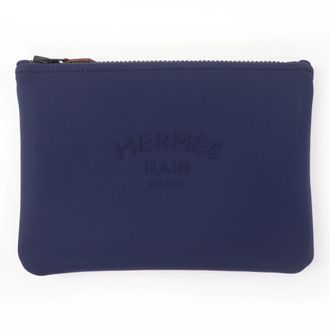Herm&egrave;s Black Navy Polyamide Cotton Pouch (Pre-Owned)