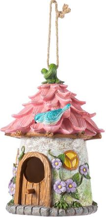 Glitzhome 9H Resin Colorful Roof Outdoor Garden Birdhouse in Pink at Nordstrom, Size Medium