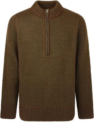 Maison Margiela Bruine Gebreide Trui Ronde Hals Rits Sluiting - Heren - Coltruien - Bruin - S - Wol - Truien & Vesten