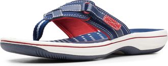 Clarks Womens Breeze Sea Flip-Flop, Navy/Red Synthetic, 2.5 UK